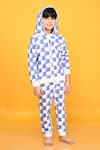 Anthrilo_Blue Cotton Rich Warm Fleece Printed Checkered Zipper Hoodie Jogger Set _at_Aza_Fashions