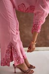 Shop_Sakshi Khetterpal_Pink Chanderi Hand Embroidered Floral Collar Shirt And Pant Set _Online_at_Aza_Fashions