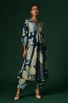 Shop_Arte-Alter_Blue Handloom Cotton, Silk Mahonia Floral Hand Print Anarkali And Pant Set _Online_at_Aza_Fashions