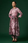 Buy_Arte-Alter_Purple Silk Embroidery Collared Lantana Hand Printed Shirt Kurta And Pant Set _Online_at_Aza_Fashions