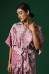 Shop_Arte-Alter_Purple Silk Embroidery Collared Aster Hand Printed Draped Dress _Online_at_Aza_Fashions
