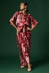 Buy_Arte-Alter_Maroon Woven Mulberry Silk Printed Azalea Draped Dress  _Online_at_Aza_Fashions