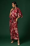 Shop_Arte-Alter_Maroon Woven Mulberry Silk Printed Azalea Draped Dress  _Online_at_Aza_Fashions