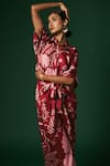 Buy_Arte-Alter_Maroon Woven Mulberry Silk Printed Azalea Draped Dress  