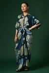 Arte-Alter_Blue Woven Mulberry Silk Printed Bergenia Draped Dress  _Online_at_Aza_Fashions