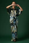 Shop_Arte-Alter_Blue Woven Mulberry Silk Printed Bergenia Draped Dress  _Online_at_Aza_Fashions