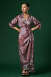 Buy_Arte-Alter_Purple Woven Mulberry Silk Juniper Draped Wrap Dress  _at_Aza_Fashions