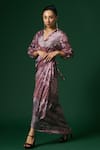 Shop_Arte-Alter_Purple Woven Mulberry Silk Juniper Draped Wrap Dress  _Online_at_Aza_Fashions