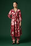 Buy_Arte-Alter_Maroon Handwoven Mulberry Silk Hand Printed Camelia Kurta And Pant Set  _at_Aza_Fashions