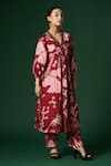 Arte-Alter_Maroon Handwoven Mulberry Silk Hand Printed Camelia Kurta And Pant Set  _Online_at_Aza_Fashions