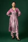 Buy_Arte-Alter_Purple Handwoven Mulberry Silk Hand Printed And Crocus Kurta & Pant Set  _Online_at_Aza_Fashions