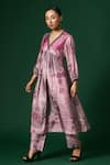 Shop_Arte-Alter_Purple Handwoven Mulberry Silk Hand Printed And Crocus Kurta & Pant Set  _Online_at_Aza_Fashions