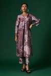 Buy_Arte-Alter_Purple Handwoven Mulberry Silk Hand Printed Mahonia Kurta And Pant Set  _at_Aza_Fashions