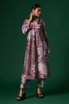 Shop_Arte-Alter_Purple Handwoven Mulberry Silk Hand Printed Mahonia Kurta And Pant Set  _Online_at_Aza_Fashions