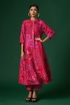 Shop_Arte-Alter_Pink Handwoven Mulberry Silk Hand Printed Petunia Kurta And Pant Set  _Online_at_Aza_Fashions