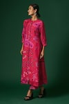 Arte-Alter_Pink Handwoven Mulberry Silk Hand Printed Petunia Kurta And Pant Set  _at_Aza_Fashions