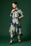 Shop_Arte-Alter_Blue Handwoven Mulberry Silk Hand Printed Iris Kurta And Pant Set  _Online_at_Aza_Fashions