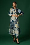 Arte-Alter_Blue Handwoven Mulberry Silk Printed And Ixora Kurta & Pant Set _Online_at_Aza_Fashions