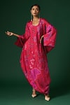 Buy_Arte-Alter_Pink Handwoven Mulberry Silk Hand Printed Clematis And Dress Set  _at_Aza_Fashions