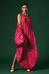 Shop_Arte-Alter_Pink Handwoven Mulberry Silk Hand Printed Clematis And Dress Set  _Online_at_Aza_Fashions