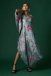 Shop_Arte-Alter_Green Handwoven Mulberry Silk Hand Printed Floral Viola And Dress Set  _Online_at_Aza_Fashions