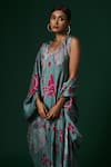 Arte-Alter_Green Handwoven Mulberry Silk Hand Printed Floral Viola And Dress Set  _at_Aza_Fashions