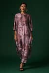 Arte-Alter_Purple Handwoven Mulberry Silk Printed And Celosia Kurta & Pant Set _Online_at_Aza_Fashions