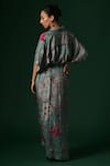 Shop_Arte-Alter_Green Handwoven Mulberry Silk Hand Printed Floral Daphne Draped Dress _at_Aza_Fashions