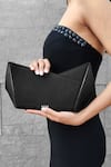 Shop_ADISEE_Black Plain Structured Leather Clutch _Online_at_Aza_Fashions