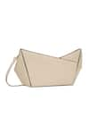 Shop_ADISEE_Ivory Plain Leather Abstract Structured Clutch _at_Aza_Fashions