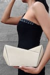 Buy_ADISEE_Ivory Plain Leather Abstract Structured Clutch 