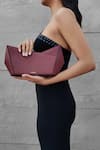 Shop_ADISEE_Maroon Plain Abstract Structured Leather Clutch 