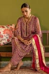 Sage Saga_Pink Satin, Silk, Organza Embroidery, Keerat Gulab Floral Print Kurta And Pant Set _Online_at_Aza_Fashions