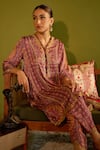 Buy_Sage Saga_Pink Satin, Silk, Organza Embroidery, Keerat Gulab Floral Print Kurta And Pant Set _Online_at_Aza_Fashions
