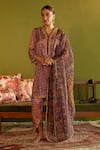 Sage Saga_Pink Satin, Silk, Organza Embroidery, Keerat Gulab Floral Print Kurta And Pant Set _at_Aza_Fashions