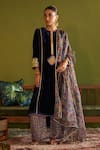 Buy_Sage Saga_Blue Kurta Velvet Silk Printed Floral Round Ruhani Neel Set With Dupatta _Online_at_Aza_Fashions