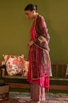 Shop_Sage Saga_Pink Velvet, Silk, Satin, Ruhani Gulab Floral Print Kurta Set With Dupatta _Online_at_Aza_Fashions