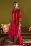 Buy_Sage Saga_Pink Velvet Silk Printed Floral Round Ruhani Gulab Kurta Set With Shawl _at_Aza_Fashions