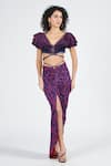 Buy_S&N by Shantnu Nikhil_Blue Poly Satin Embellished Crystal Stone Work V Crinkled Ruffle Layered Top _at_Aza_Fashions