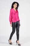 Buy_S&N By Shantnu Nikhil_Pink Nylon V-neck Bishop Sleeve Wrap Top_at_Aza_Fashions
