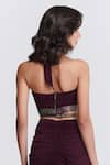 Shop_S&N by Shantnu Nikhil_Purple Poly Jersey Embellished Crystal Stone Work Halter Neck Crop Top _at_Aza_Fashions