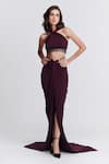 S&N by Shantnu Nikhil_Purple Poly Jersey Embellished Crystal Stone Work Halter Neck Crop Top _Online_at_Aza_Fashions