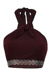 Buy_S&N by Shantnu Nikhil_Purple Poly Jersey Embellished Crystal Stone Work Halter Neck Crop Top _Online_at_Aza_Fashions