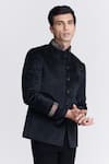 Buy_S&N by Shantnu Nikhil_Black Velvet Placement Embroidery Crystal Bandhgala _Online_at_Aza_Fashions