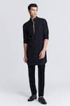 Buy_S&N By Shantnu Nikhil_Black Suede Crystals Embroidered Placket Kurta_at_Aza_Fashions