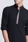 Buy_S&N By Shantnu Nikhil_Black Suede Crystals Embroidered Placket Kurta_Online_at_Aza_Fashions
