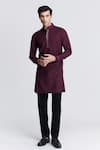 Buy_S&N by Shantnu Nikhil_Purple Suiting Brushed Placement Embroidery Crystal Straight Placket Kurta _at_Aza_Fashions