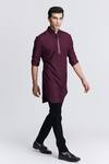 Buy_S&N by Shantnu Nikhil_Purple Suiting Brushed Placement Embroidery Crystal Straight Placket Kurta _Online_at_Aza_Fashions