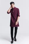 Buy_S&N by Shantnu Nikhil_Purple Suiting Brushed Embroidery Crystal Straight Work Kurta _at_Aza_Fashions