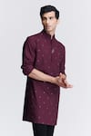 Buy_S&N by Shantnu Nikhil_Purple Suiting Brushed Embroidery Crystal Straight Work Kurta _Online_at_Aza_Fashions